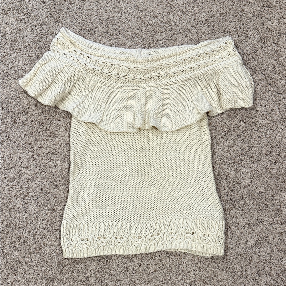 Anthropologie Elegant Off-Shoulder Cream Sweater